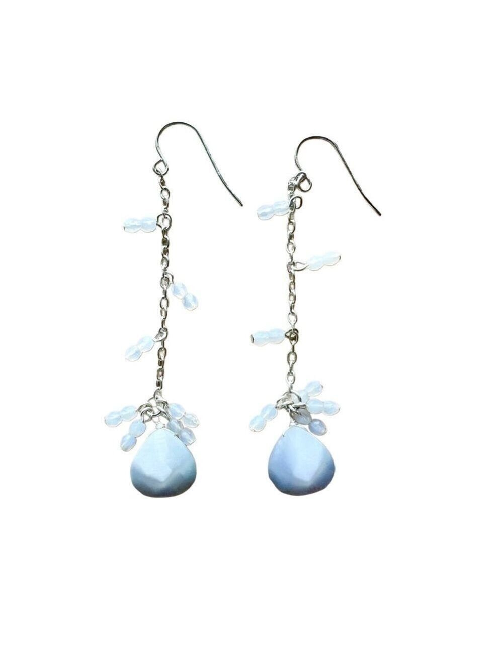 Silver and Blue Semi Precious Stone Dangly Earrings - Canadian Designer